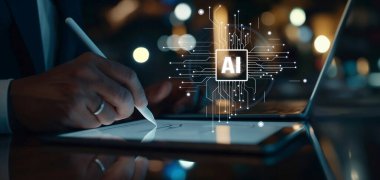 Yapay zeka mühendisliği, büyük veri ve yapay zeka makinesi kavramında yapay zeka beyin işlemcisiyle iş desteği için üretken yapay zeka kullanmayı öğrenen insan etkileşimi. EIDE