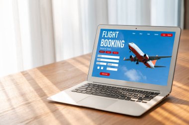 Online uçuş rezervasyon sitesi mod rezervasyon sistemi sağlar. Seyahat teknolojisi kavramı .