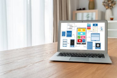 Model mobil uygulama ve web sitesi için UX UI tasarım süreci. Profesyonel uygulama geliştiricisi için kablo grafiğinin yaratıcı prototipi .