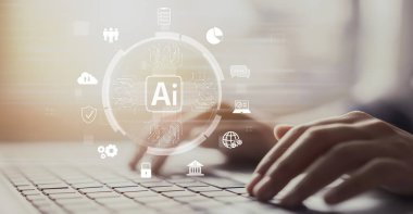 Yapay zeka mühendisliği, büyük veri ve yapay zeka makinesi kavramında yapay zeka beyin işlemcisiyle iş desteği için üretken yapay zeka kullanmayı öğrenen insan etkileşimi. EIDE