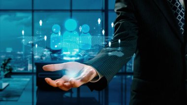 İş adamı ağ kurar, değerli bağlantılar kurar. Profesyonel ağı ve fırsatları genişletmek için etkili insan ağ oluşturma stratejileri UUID