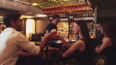 Kokteyl palomasıyla kadeh kaldıran bir çift ve lüks bir barda, canlı sohbetlerde eski moda arkadaşlarıyla Margarita içerken canlı bir gece kulübünde özel bir partiyi kutlayan bir çift. Vinosity.