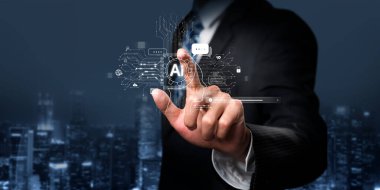 Yapay zeka sanal asistanı Chatbot ile yapay zeka konsepti ile insan etkileşimi, yapay zeka mühendisliği, LLM yapay zeka derin öğrenimi iş desteği için üretken yapay zeka kullanımı. FaaS