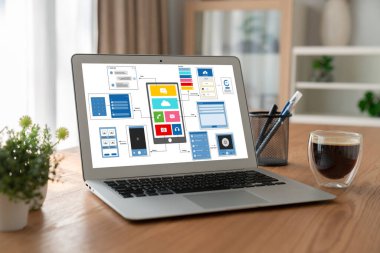 Model mobil uygulama ve web sitesi için UX UI tasarım süreci. Profesyonel uygulama geliştiricisi için kablo grafiğinin yaratıcı prototipi .