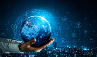 Küresel İş Büyümesi için 5G İletişim Teknolojisi Kablosuz İnternet Ağı, Sosyal Medya, Dijital E-ticaret ve Eğlence Evi Kullanımı. uds