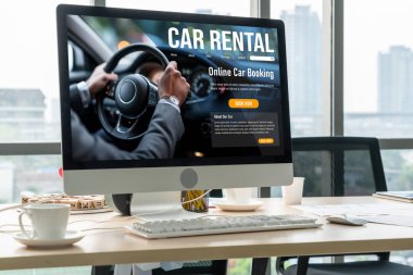 car rental website on computer screen for tourist to rent a car for transportation snugly