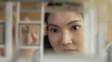 İnşaatı incelerken, profesyonel mimar mühendisinin yüzü ev modelini inceliyor. Proje yöneticisi ev modelini kontrol ediyor. İş tasarımı konsepti. Yüzüne odaklan. Yönlendirici.