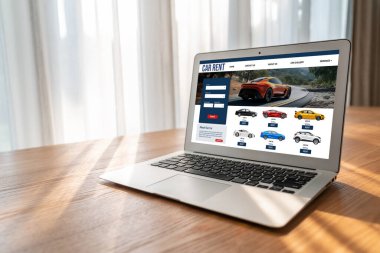 car rental website on computer screen for tourist to rent a car for transportation snugly