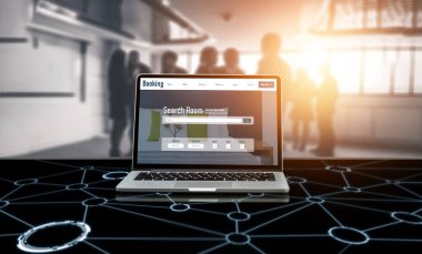 Çevrimiçi otel konaklama rezervasyon sitesi mod rezervasyon sistemi sağlar. Seyahat teknolojisi kavramı .