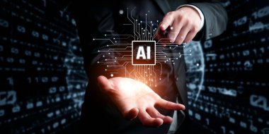 Yapay zeka mühendisliği, büyük veri ve yapay zeka makinesi kavramında yapay zeka beyin işlemcisiyle iş desteği için üretken yapay zeka kullanmayı öğrenen insan etkileşimi. Faas