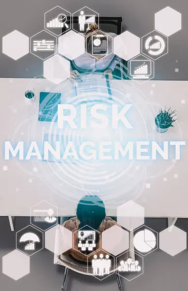 stock image Risk Management and Assessment for Business Investment Concept. Modern interface showing symbols of strategy in risky plan analysis to control unpredictable loss and build financial safety. uds