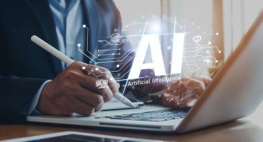 Yapay zeka mühendisliği, büyük veri ve yapay zeka makinesi kavramında yapay zeka beyin işlemcisiyle iş desteği için üretken yapay zeka kullanmayı öğrenen insan etkileşimi. EIDE