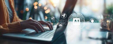 Yapay zeka mühendisliği, büyük veri ve yapay zeka makinesi kavramında yapay zeka beyin işlemcisiyle iş desteği için üretken yapay zeka kullanmayı öğrenen insan etkileşimi. EIDE