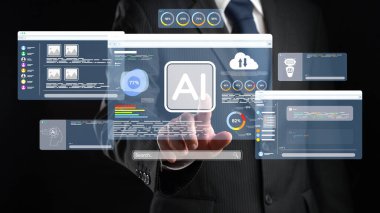 Yapay zeka mühendisliği, büyük veri ve yapay zeka makinesi kavramında yapay zeka beyin işlemcisiyle iş desteği için üretken yapay zeka kullanmayı öğrenen insan etkileşimi. EIDE