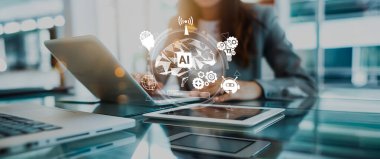 Yapay zeka mühendisliği, büyük veri ve yapay zeka makinesi kavramında yapay zeka beyin işlemcisiyle iş desteği için üretken yapay zeka kullanmayı öğrenen insan etkileşimi. EIDE