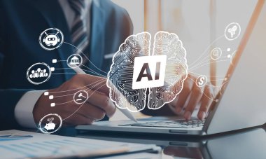 Yapay zeka mühendisliği, büyük veri ve yapay zeka makinesi kavramında yapay zeka beyin işlemcisiyle iş desteği için üretken yapay zeka kullanmayı öğrenen insan etkileşimi. EIDE