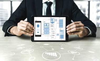 Model mobil uygulama ve web sitesi için UX UI tasarım süreci. Profesyonel uygulama geliştiricisi için kablo grafiğinin yaratıcı prototipi .