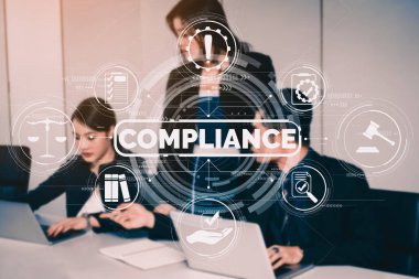 Uluslararası standartları karşılamak için iş kalitesi politika planlaması için uyum kuralı kanunu ve düzenleme grafik arayüzü. uds