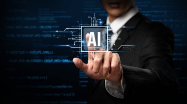 Yapay zeka mühendisliği, büyük veri ve yapay zeka makinesi kavramında yapay zeka beyin işlemcisiyle iş desteği için üretken yapay zeka kullanmayı öğrenen insan etkileşimi. Faas