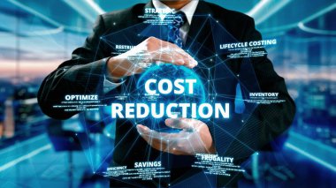 Maliyet azaltma, dijital grafik UUID örtüşmeleri ile gösterilen maliyet tasarrufu kavramı, kurumsal işletmeler gereksiz harcamaların azaltılması yoluyla maliyet ve şirket kaynaklarını etkili bir şekilde tasarruf eder