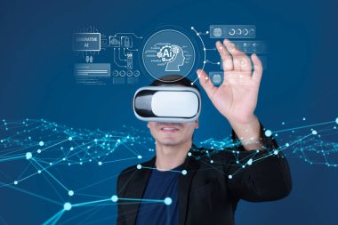 Yapay zeka sanal asistanı Chatbot ile yapay zeka konsepti ile insan etkileşimi, yapay zeka mühendisliği, LLM yapay zeka derin öğrenimi iş desteği için üretken yapay zeka kullanımı. FaaS