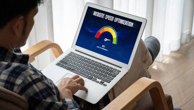 Computer software evaluating website loading speed. Concept of improving website loading speed snugly.