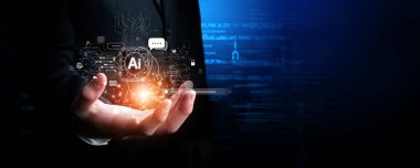 Yapay zeka sanal asistanı Chatbot ile yapay zeka konsepti ile insan etkileşimi, yapay zeka mühendisliği, LLM yapay zeka derin öğrenimi iş desteği için üretken yapay zeka kullanımı. FaaS