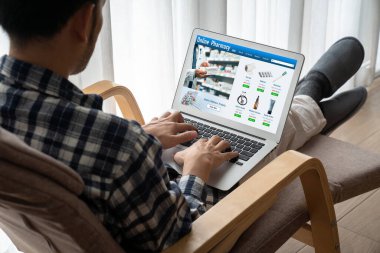 on pharmacy online store on computer screen for shopping for medical products drugs and medicine snugly