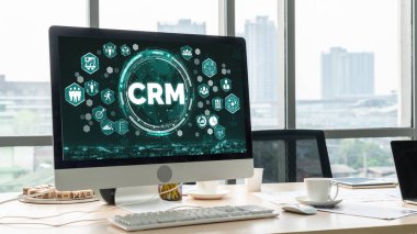 CRM işletme ve işletme için modern bilgisayarda müşteri ilişkileri yönetim sistemi