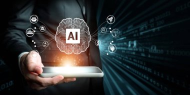 Yapay zeka mühendisliği, büyük veri ve yapay zeka makinesi kavramında yapay zeka beyin işlemcisiyle iş desteği için üretken yapay zeka kullanmayı öğrenen insan etkileşimi. Faas