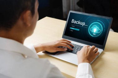 Yedek Depolama Verisi İnternet Teknolojisi İş Konsepti. Veritabanı depolama teknolojisi dosya aktarım paylaşımı, siber, büyük veri bilgileri, internet bankacılığı uygulaması indirme işlemi kolayca yapılır