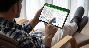 Spreadsheet document information financial startup concept. data and graphs in spreadsheet documents for online analysis project dashboard accounting digital snugly