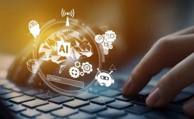 Yapay zeka mühendisliği, büyük veri ve yapay zeka makinesi kavramında yapay zeka beyin işlemcisiyle iş desteği için üretken yapay zeka kullanmayı öğrenen insan etkileşimi. EIDE