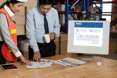 Muhasebe uygulamasından gelen fatura bilgisayar ekranında. Şirket işlerinin finans ve bütçesi için bilgisayar programı. Rahatça..