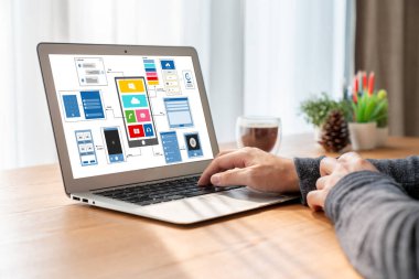 Model mobil uygulama ve web sitesi için UX UI tasarım süreci. Profesyonel uygulama geliştiricisi için kablo grafiğinin yaratıcı prototipi .