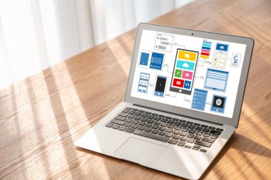 Model mobil uygulama ve web sitesi için UX UI tasarım süreci. Profesyonel uygulama geliştiricisi için kablo grafiğinin yaratıcı prototipi .