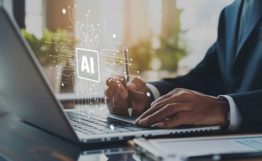 Yapay zeka mühendisliği, büyük veri ve yapay zeka makinesi kavramında yapay zeka beyin işlemcisiyle iş desteği için üretken yapay zeka kullanmayı öğrenen insan etkileşimi. EIDE