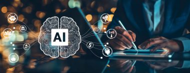 Yapay zeka mühendisliği, büyük veri ve yapay zeka makinesi kavramında yapay zeka beyin işlemcisiyle iş desteği için üretken yapay zeka kullanmayı öğrenen insan etkileşimi. EIDE