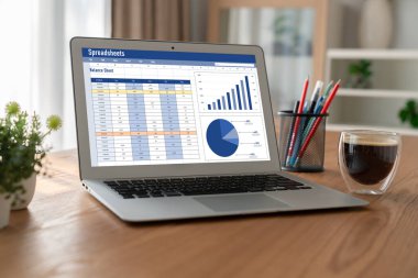 Spreadsheet document information financial startup concept. data and graphs in spreadsheet documents for online analysis project dashboard accounting digital snugly