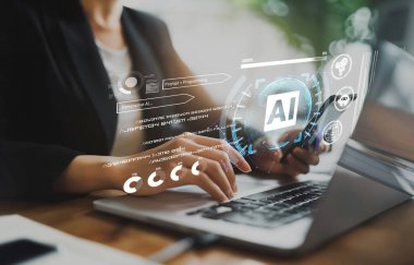 Yapay zeka mühendisliği, büyük veri ve yapay zeka makinesi kavramında yapay zeka beyin işlemcisiyle iş desteği için üretken yapay zeka kullanmayı öğrenen insan etkileşimi. EIDE