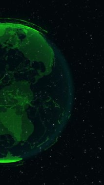 3D Dijital Dünya, yıldızlarda ve uzay arka planında dönen küresel iş dünyasındaki uluslararası insanların küresel ağ bağlantısı kavramını gösteriyor. Modern bilgi teknolojisi ve küreselleşme kavramı.