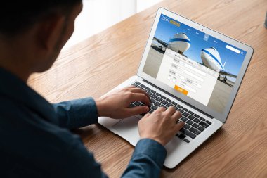 Online uçuş rezervasyon sitesi mod rezervasyon sistemi sağlar. Seyahat teknolojisi kavramı .