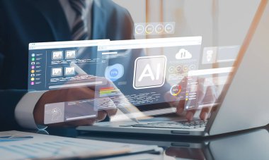 Yapay zeka mühendisliği, büyük veri ve yapay zeka makinesi kavramında yapay zeka beyin işlemcisiyle iş desteği için üretken yapay zeka kullanmayı öğrenen insan etkileşimi. EIDE