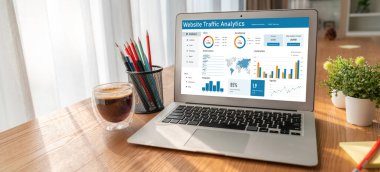 Computer software for website traffic analytics data on computer screen. Concept of SEO search engine optimization and customer targeting for online business snugly