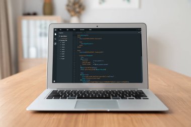 Model uygulama ve program kodlaması için bilgisayar ekranında yazılım geliştirme programlama