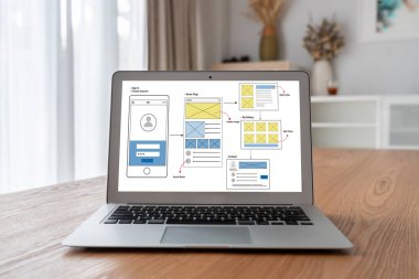 Model mobil uygulama ve web sitesi için UX UI tasarım süreci. Profesyonel uygulama geliştiricisi için kablo grafiğinin yaratıcı prototipi .