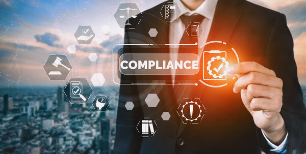 Compliance rule law and regulation graphic interface for business quality policy planning to meet international standard. uds