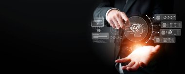 Yapay zeka sanal asistanı Chatbot ile yapay zeka konsepti ile insan etkileşimi, yapay zeka mühendisliği, LLM yapay zeka derin öğrenimi iş desteği için üretken yapay zeka kullanımı. FaaS