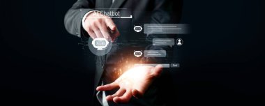 Yapay zeka sanal asistanı Chatbot ile yapay zeka konsepti ile insan etkileşimi, yapay zeka mühendisliği, LLM yapay zeka derin öğrenimi iş desteği için üretken yapay zeka kullanımı. FaaS