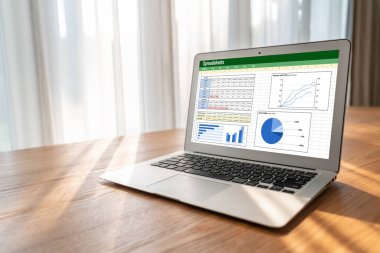 Spreadsheet document information financial startup concept. data and graphs in spreadsheet documents for online analysis project dashboard accounting digital snugly